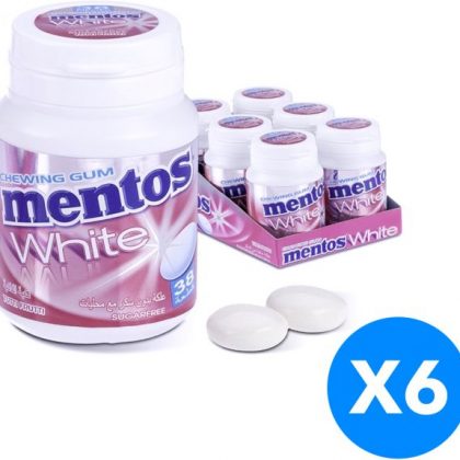 Mentos white chewing gum tutti frutti sugar free 38 pcs (6 Bottles)